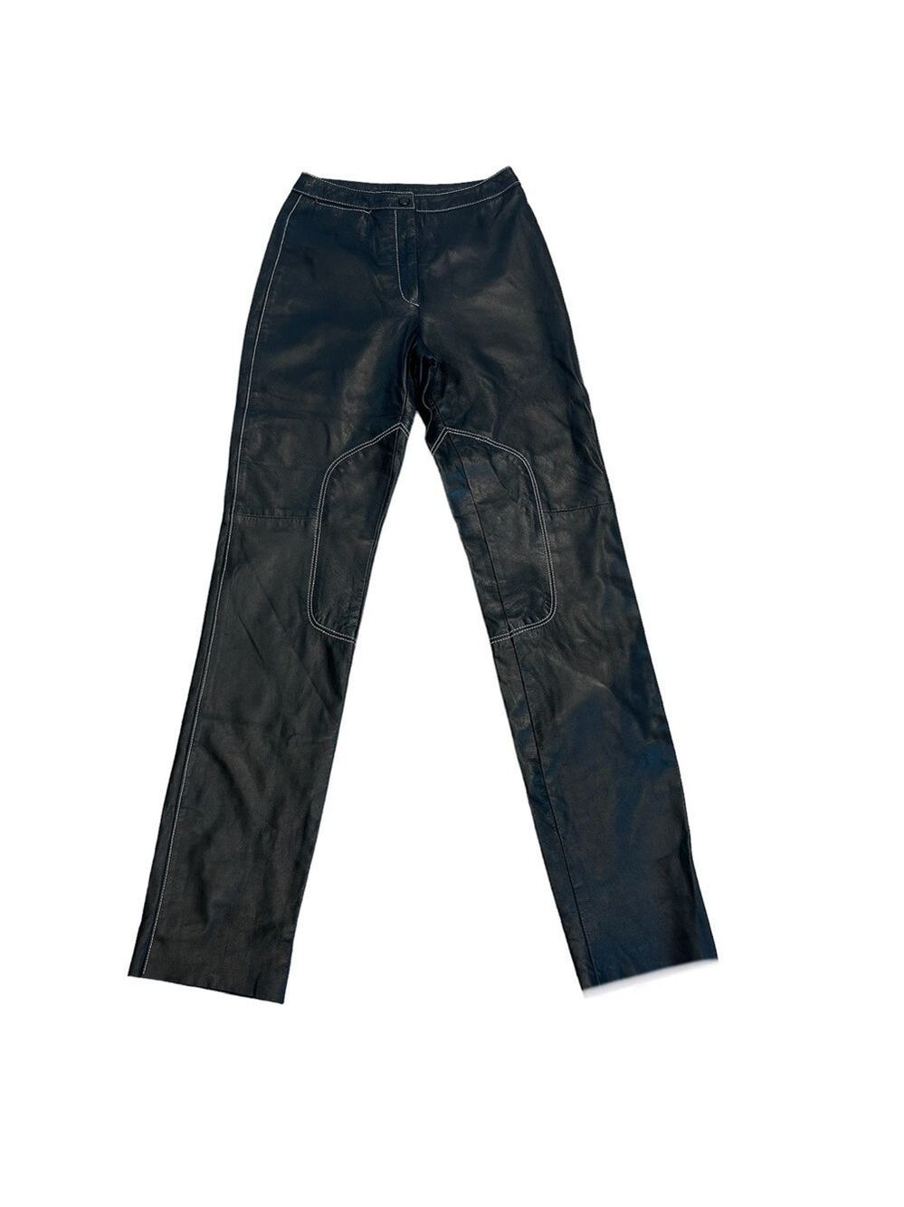 DANIER leather black white stitch moto pants Sz 4 NWOT